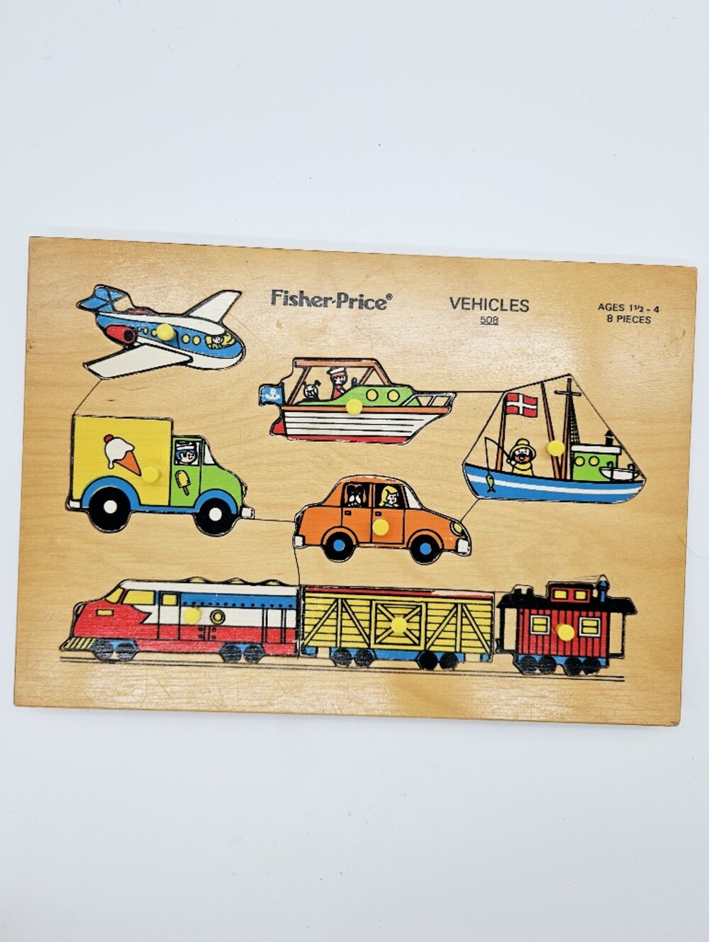 VINTAGE | Fisher-Price #508 "Vehicles" puzzle board 8 piece